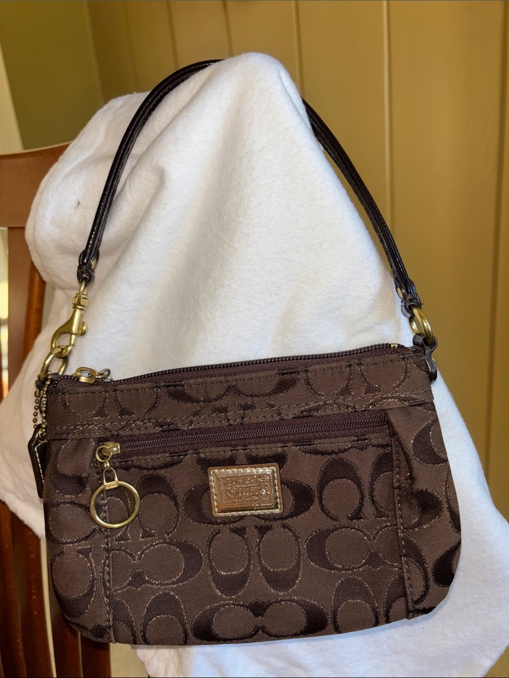 Coach Chocolate Signature Mini Shoulder Bag/ wristlet with Gold Hardware